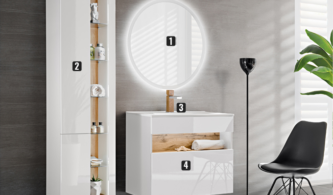 Ensemble sdb mural Alboran blanc 60 cm